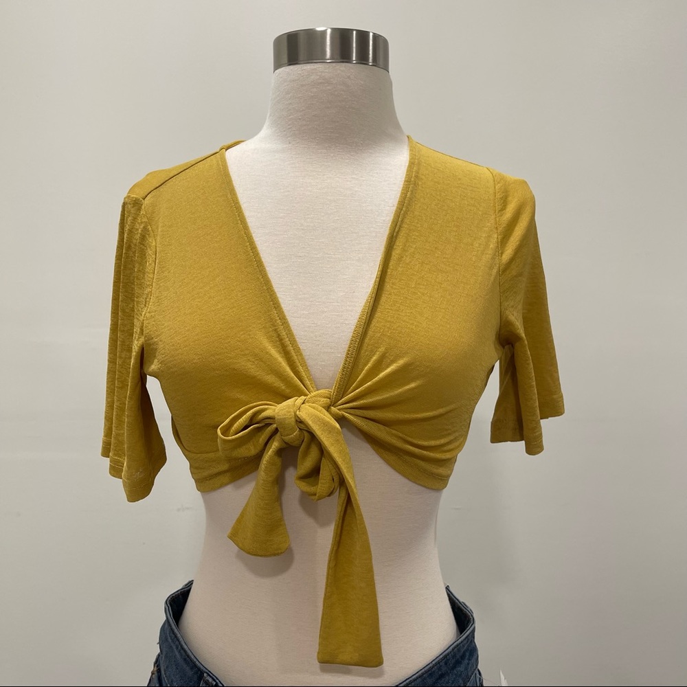 Yellow Tie Front Crop Top